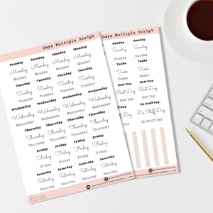 Days of Week Multiple Font Stickers | Planner Stickers | Bullet Journal Stickers | Script Stickers | Simple BuJo Stickers | Script Stickers