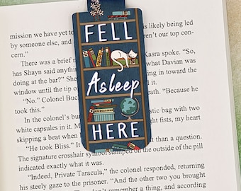 Fell Asleep Here - Cat on a Bookshelf - Magnetic Bookmark