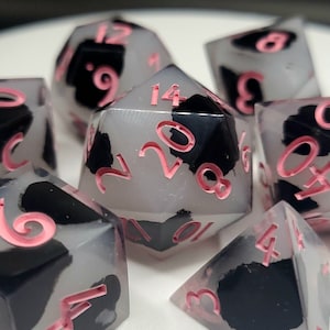 Call Me Cow (Custom Paint) - White and Black Handmade sharp edge resin, 7-piece Polyhedral Dice Set for D&D, DnD, Dungeons and Dragons