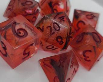 Blood Raven (Custom Paint) - Red and Black Handmade sharp edge resin, 7-piece Polyhedral Dice Set for D&D, DnD, Dungeons and Dragons