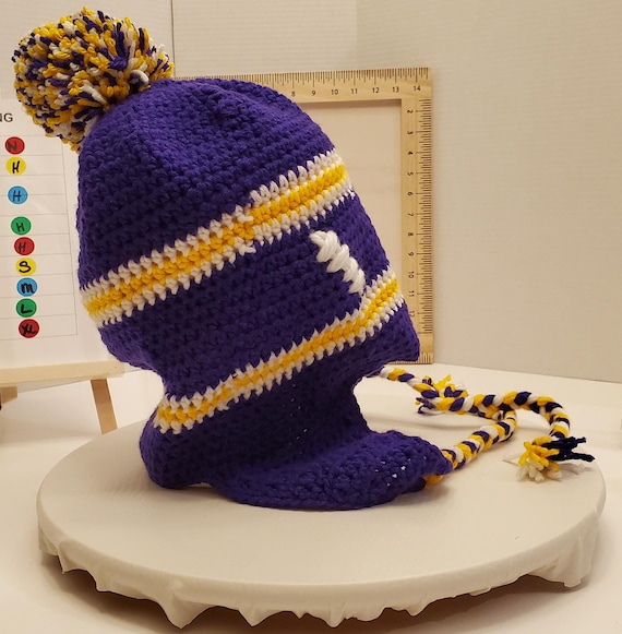 MN Vikings Inspired Crochet Ear Flap Hat - Etsy