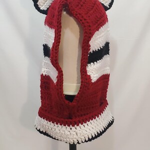 Item #55: Crochet Hood/Hat, Black, White & Maroon,