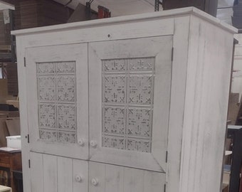 Large Kitchen Pantry with tin panel doors and whitewash finish
