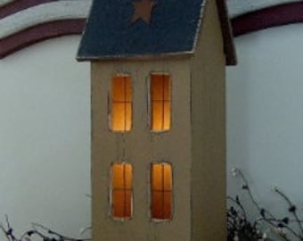 Primitive Saltbox House Lighted 3 Stories Tall