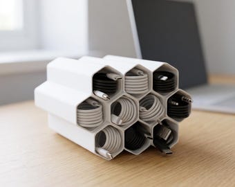 Honeycomb Cable Organizer Hive | 10 Slot Desk Cord Holder | 3D Printed Charging Cable Storage | Pixl Robotics