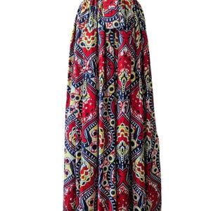 NWT African Skirt Ankara Cotton Full Long Maxi Red Yellow Black Abstract Tribal Print  Pockets ONE SIZE