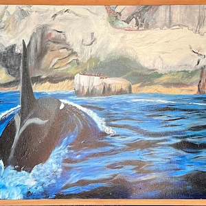 Orca60x26hunting seals oil painting