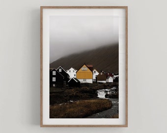 City Yellow House Misty Mountain Nature Minimalist Wall Art Poster Lifestyle Home Decor - Fine Art Photography Print - DIGITAL DOWNLOAD
