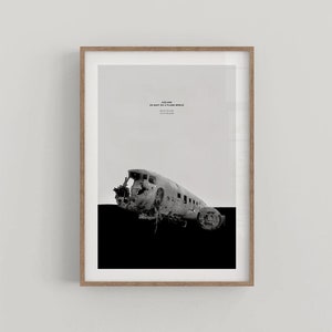 Icelandic Plane Beach Black and White Minimalist Wall Art Poster Lifestyle Home Decor - Fine Art Photography Print - DIGITAL DOWNLOAD
