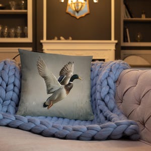Mallard Takes Flight Throw Pillow | Front & Back Print | 18&quot; x 18&quot; or 22&quot; x 22&quot; Home Decor Pillows and Removable Pillow Cases