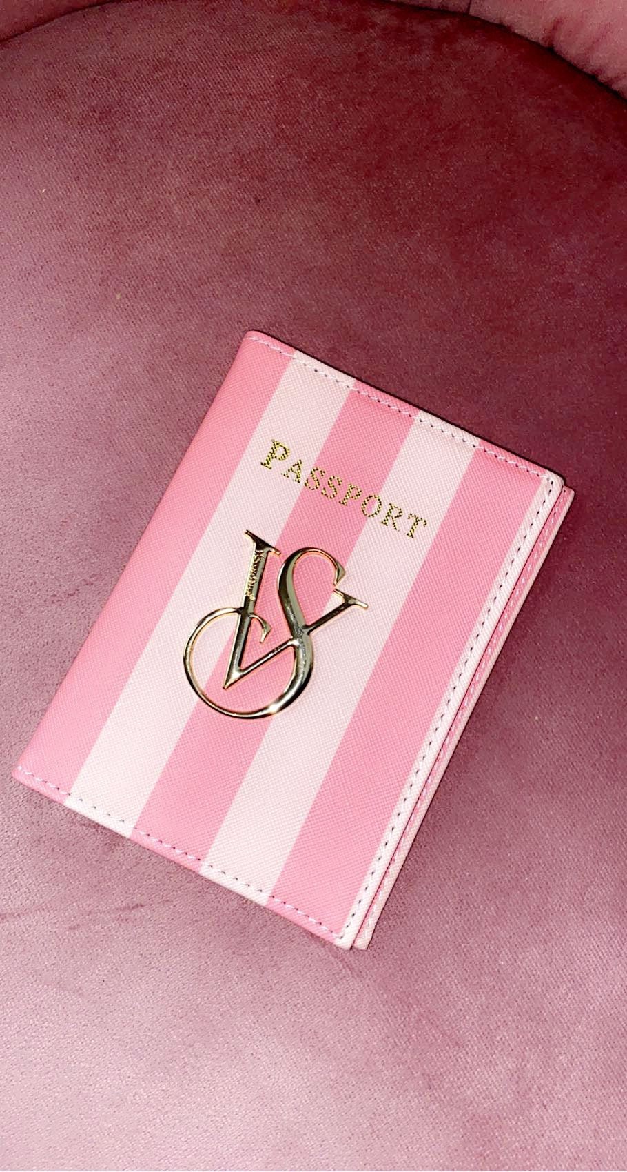 New Victoria's Secret Signature Pink Metal Logo Passport Cover Holder