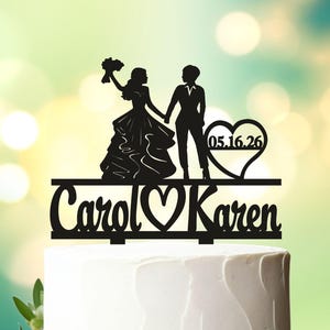 Lesbian Wedding Cake Topper wiht date, Same Sex Wedding Cake Topper, Lesbian Silhouette Cake Topper, Mrs and Mrs Cake Topper date