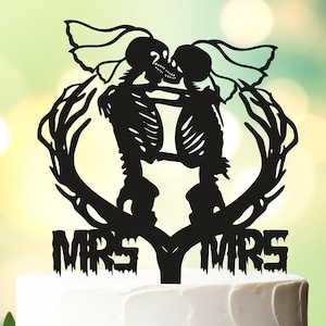 Lesbian Wedding Cake Topper, Scull Wedding Cake Topper, Same Sex Cake Topper, Lesbian Silhouette Cake Topper, Mrs And Mrs Cake Topper