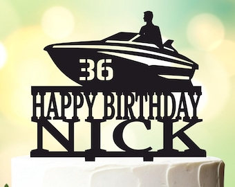 Boat Birthday Cake Topper, Speed Boat Adventure, Name and Age, Retirement Party, Personalized Birthday Cake Topper, Cake Topper Boat 155