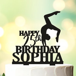 Gymnast birthday Cake Topper, Tumbling Cake Topper, Dance Cake Topper, Female Gymnastics Decoration With Any Name And Age, Happy birthday