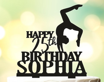 Gymnast birthday Cake Topper, Tumbling Cake Topper, Dance Cake Topper, Female Gymnastics Decoration With Any Name And Age, Happy birthday