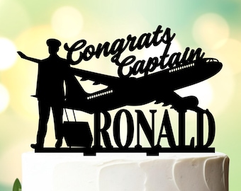 Congrats Captain Cake Topper, Pilot Birthday Cake Topper, Aviation Cake Topper, Personalized Plane Cake Topper, Airplane Pilot Cake Topper