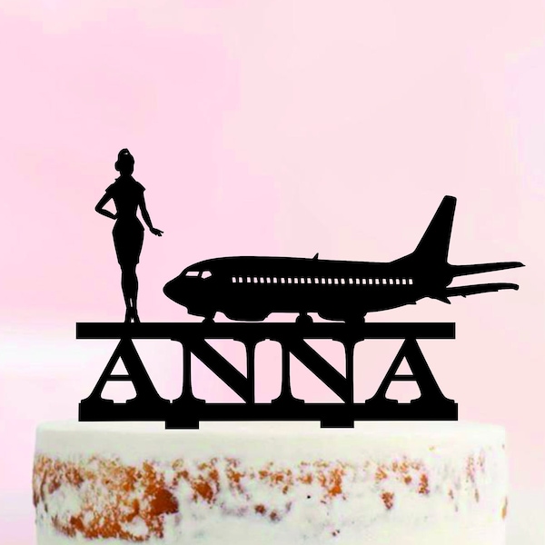 Flight Attendant Cabin Crew Airliner Birthday Cake Topper Decoration Ref, Airplane Cake Topper, Travel cake topper, Aviation Cake Topper