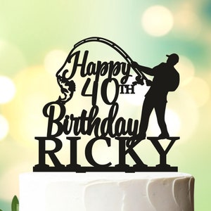 Bass Fisherman Cake Topper, Boating, Fishing Birthday Cake Topper, Bass Fishing, Fish Party, Fisherman Cake Topper with Name and Age L012