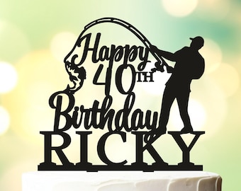 Bass Fisherman Cake Topper, Boating, Fishing Birthday Cake Topper, Bass Fishing, Fish Party, Fisherman Cake Topper with Name and Age L012