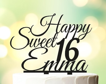 Happy Sweet Sixteen Cake Topper, Sweet 16 Cake Topper, Happy Sweet 16 Cake Topper, Sweet 16 Cake Topper, Sixteen Party Decorations, Gold