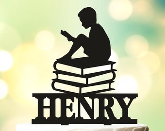 Boy Reading Cake Topper, Book Cake Topper, Book Worm, Reading book cake topper, boys reading book, book lover, Reading Literary Cake Topper