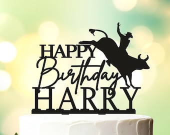 Cowboy birthday cake topper, Rodeo cake topper birthday, bull cake topper, bucking bull cake topper, Western Birthday cake topper,Rodeo L008