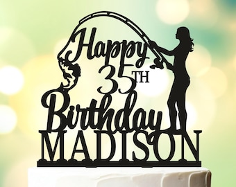 Fishing Birthday Cake Topper, Fisherman Cake Topper, Boating, Bass Fishing, Girl Fishing Cake Topper, Girl Birthday, Fly Fishing Topper L015