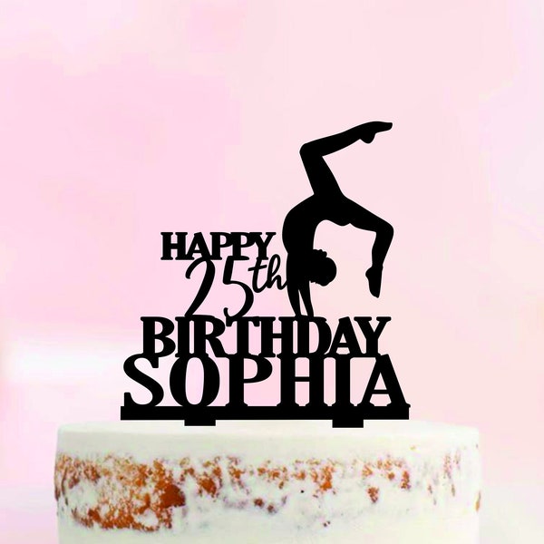 Gymnast birthday Cake Topper, Tumbling Cake Topper, Dance Cake Topper, Female Gymnastics Decoration With Any Name And Age, Happy birthday