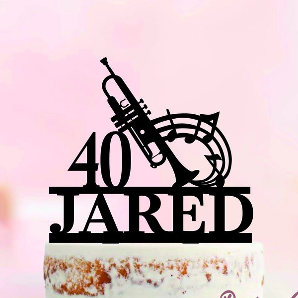 Trumpet Birthday Cake topper, Treble Clef, Brass Band, Jazz Band, Musical Instrument, Music, trumpet player musician Cake Topper, Keepsake