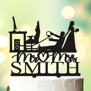 Video Game Over Wedding Cake Topper Bride and Groom Gamer Wedding Cake Decoration Bride Dragging Groom Cake Topper with PS Controllers