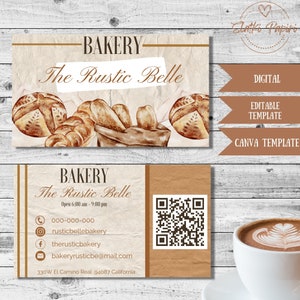 Bäckerei Visitenkarte bearbeitbare Vorlage, Konditorei, Geschäft Kontaktinformationen, DIY druckbare Lebensmittel Restaurantservice, Sous Chef