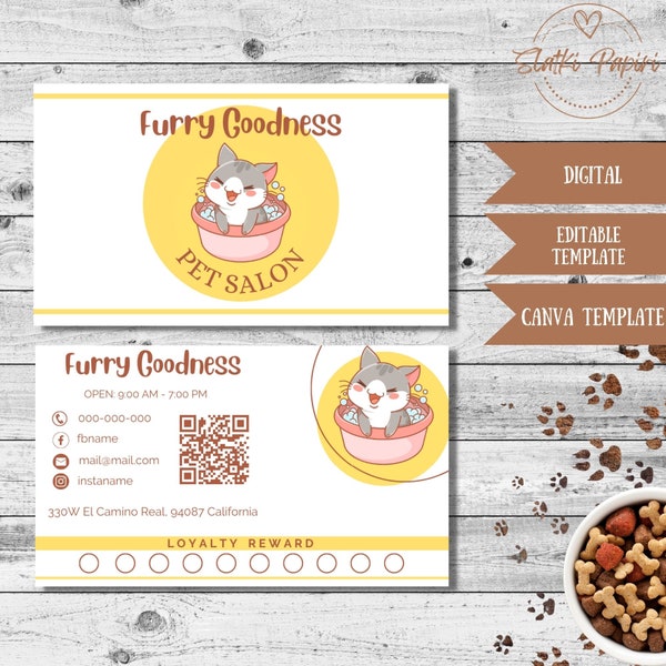 Petshop Business Card, Pet Grooming Card, Animal Care Taker Contact Info, Pet Salon Editable Template, Pet Sitting