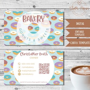 BEWERKBARE sjabloon voor bakkerij-visitekaartjes, Patisseriekaart, Contactgegevens, Patissier, Cake Designer, Baker-kaart, Donuts Shop