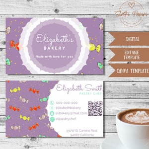 Zelfgemaakte taartkaart, patisseriekaart, cupcakewinkel, patisseriewinkel, contactgegevens, bewerkbare sjabloon, snoepwinkel