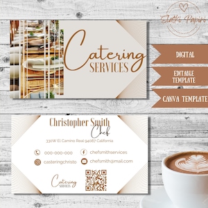Cateringdiensten visitekaartje, Sous Chef-kaart, contactgegevens, bewerkbare sjabloon, restaurantbedrijf, patisserie
