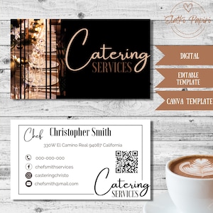 Cateringdiensten visitekaartje, Sous Chef-kaart, contactgegevens, bewerkbare sjabloon, restaurantbedrijf