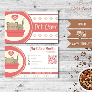 Petshop Business Card, Pet Grooming Card, Dog Groomer Contact Info, Pet Salon Editable Template, Pet Sitting,  Pet Boarding