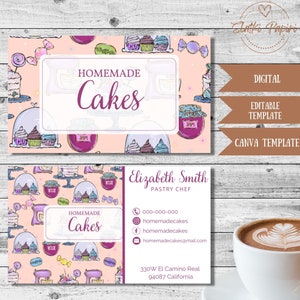 Zelfgemaakte taartkaart, patisseriekaart, cupcakewinkel, patisseriewinkel, contactgegevens, bewerkbare sjabloon, patisseriebedrijf