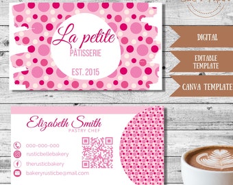 Pink Patisserie Business Card Template, DIY Edit Bakery Business Card, Premade Cake Maker Business Card, Customizable Company Card