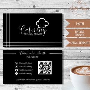 Cateringvisitekaartje, Sous Chef-kaart, Contactgegevens, Bewerkbare sjabloon, Kookbedrijf, Doe-het-zelfvisitekaartje