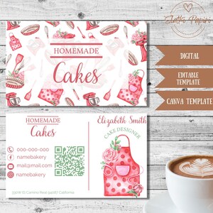 Hausgemachte Kuchen Karte, Konditorei Karte, Cupcake Shop, Konditorei, Kontaktinfo, Bearbeitbare Vorlagenkarte, Bäckerei Geschäft