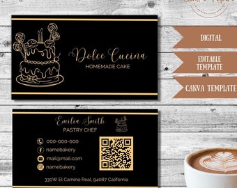 Bakery Business Card: Cake Design, Editable Template (Digital Download)