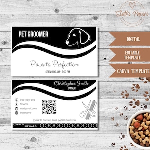 Petshop Business Card, Pet Grooming Card, Dog Groomer Contact Info, Pet Salon Editable Template, Pet Sitting,  Dog Walker
