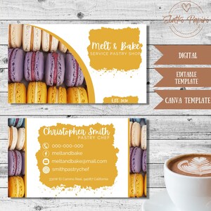 Macarons-winkelkaart, levendige banketkaart, kleurrijke banketbakkerij, delicate gebakjes, kleurrijke lekkernijen, koekjeswinkelkaart, Franse bitterkoekjes