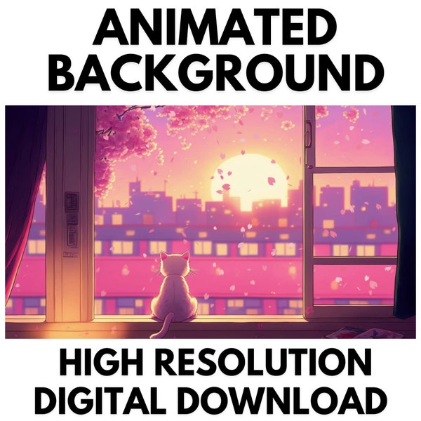 Animierte Katzen Hintergrund | Lofi Katze Kirschblüte | Japanischer Twitch Vtuber Backdrop