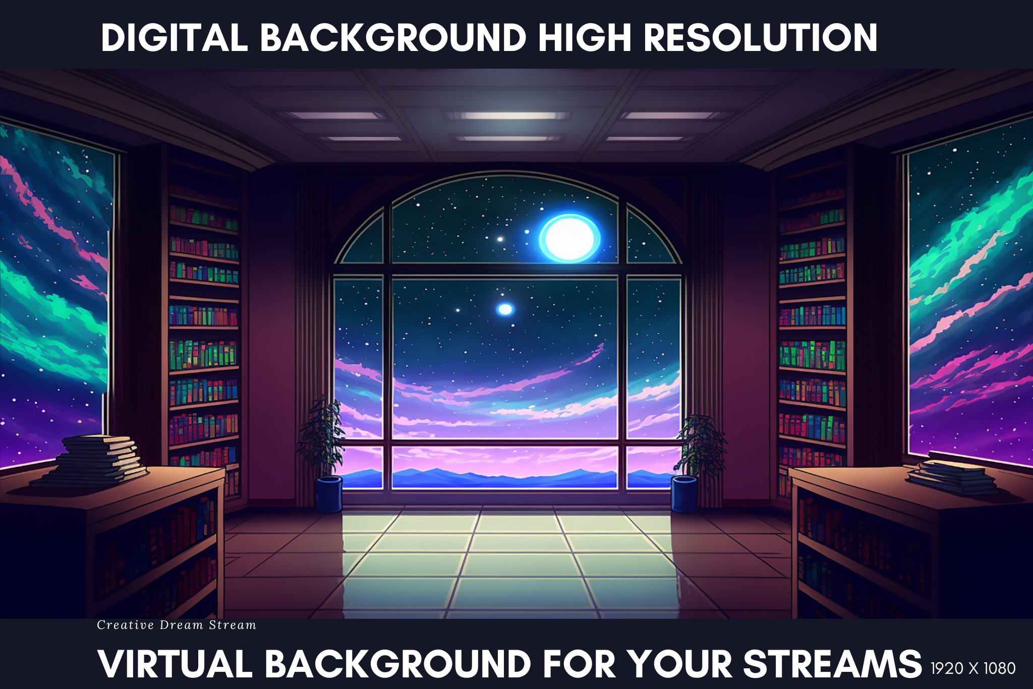 Twitch cosmic retreat room stream background space theme digital art
