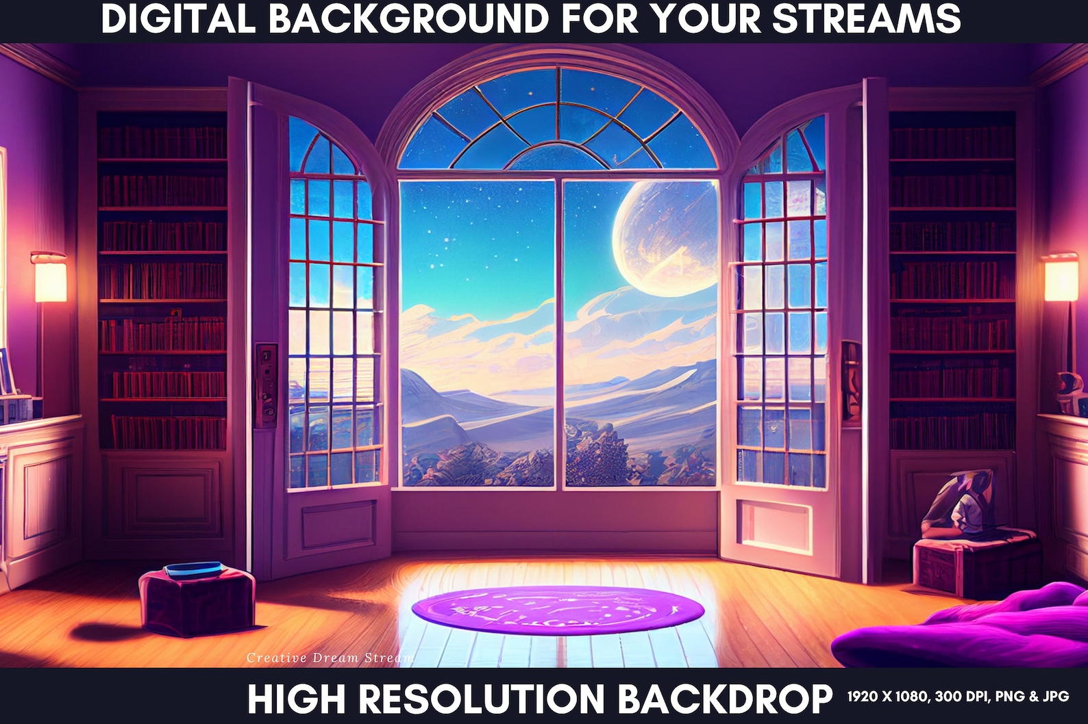 Vtuber Bedroom Background Backdrop Purple Space Digital Art Etsy