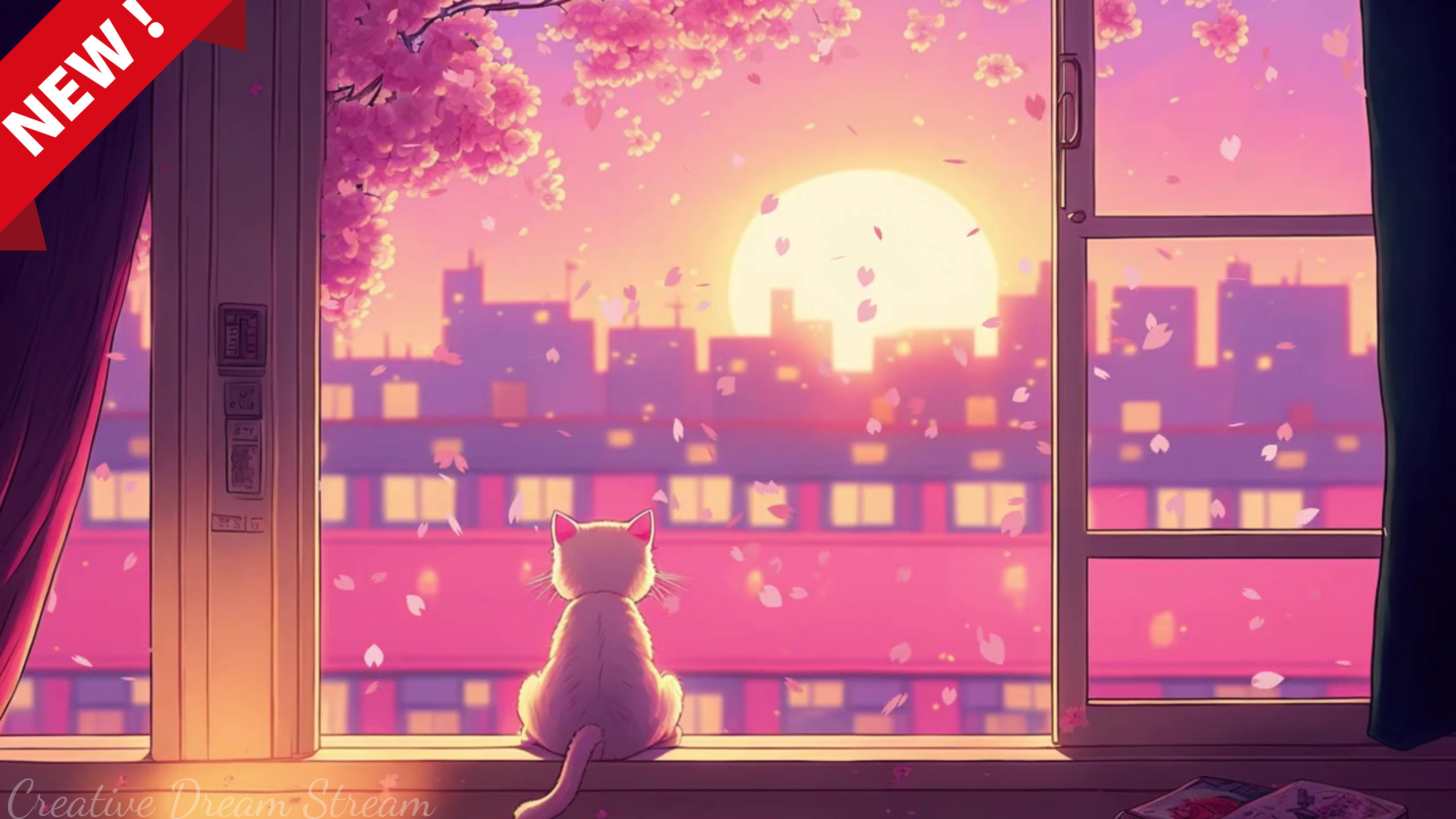 Animated Cat Background Lofi Cat Cherry Blossom Japanese - Etsy