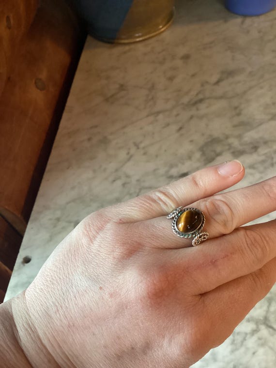 Sterling Silver Tiger Eye Ring Adjustable - image 7